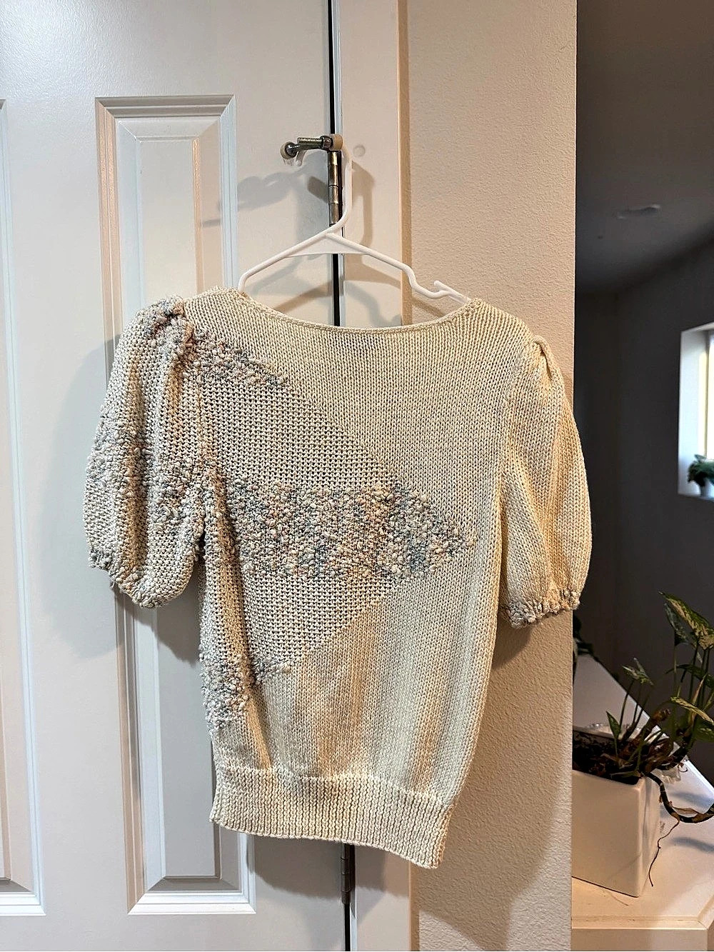 Vintage Nannell Abstract Knit Top in Cream & Blue Size Medium